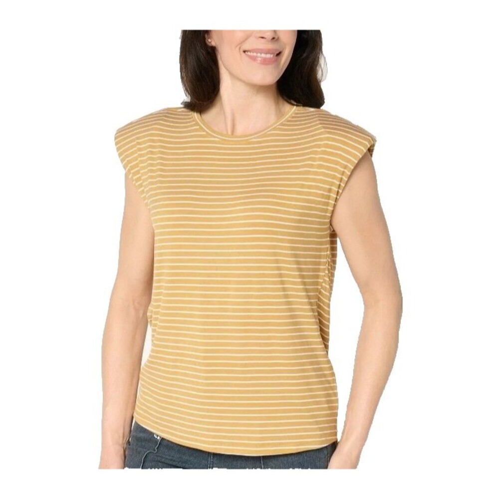 Me by Jennie Garth Harbor Striped Tee Golden Ochre Stretch Knit Womens S